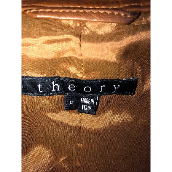 Theory Atara Leather Jacket Size P or XS Brown Moto Trucker Made in Italy Soft - Picture 2 of 14